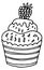 Sweet berry cupcake doodle. Black line drawing