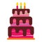 Sweet birthday cake with three burning candles