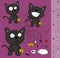 Sweet black cat cartoon halloween set
