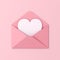 Sweet blank heart card in pink envelope isolated on pink pastel color wall background with shadow love letter conceptual