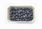 Sweet blueberry in packing containers, cardboard boxes with berries, blue fruit in package.