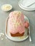 Sweet bread decorated with raspberry white chocolate