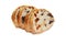 Sweet Bread with walnuts and dried fruits on a white background. Figs and prunes.