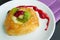 Sweet breads and strawberry jam on table,food backgrounds