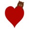 Sweet Brown Bear Poking His Head from Behind a Love Heart with Space to Add Text