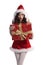 Sweet brunette curled girl in santa claus dress