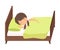 Sweet Brunette Little Girl Sleeping Sweetly in Her Bed under Blanket Vector Illustration