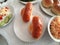 Sweet buns on the dining table. Tasty, mouth-watering lunch. food photo, modern