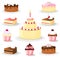 Sweet cake and cupcake set, icons