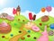 Sweet candyland with cupcake, ice cream, donut, and lollipop