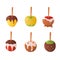 Sweet caramel and chocolate candy apple set. Vector illustration in cartoon style.