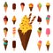 Sweet cartoon cold ice cream set and tasty frozen icecream collection vector delicious colorful desserts