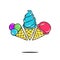 Sweet cartoon cold ice cream. tasty frozen icecream vector delicious