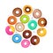 Sweet cartoon donuts in round form vector