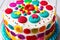 A Sweet Celebration  Colorful Birthday Cake with Icing and Decorations.AI Generated