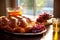 Sweet challah with raisins, Rosh Hashanah, celebration hashanah, traditional judaica dinner. Generative Ai content