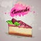 Sweet cheesecake on artistic watercolor background. Dessert menu