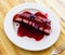 Sweet cheesecake Tarta de queso with blueberry jam