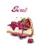 Sweet cherry cheesecake Vector watercolor. delicious desserts with fruit topings