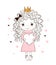 A sweet child hugs a big heart. Little princess in the crown, blank for greeting card, print, invitation, holiday. Hand