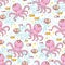 Sweet childish seamless pattern with octopuses.