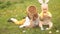 Sweet children, boy brothers with bunny ears, egg hunting for Easter, child and Easter day traditions. Kids and holidays