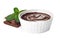Sweet chocolate cream in dessert bowl, pieces and mint