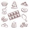 Sweet chocolate doodle sketch icons set