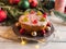 Sweet christmas cake with xmas decor and lights