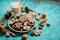 Sweet Christmas composition. Assortment of gingerbread cookies on a plate