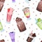 Sweet Cocktail and Milkshake as Drink of Blending Milk and Ice Cream with Flavoring Vector Seamless Pattern Template