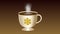 Sweet coffee. An animated cup of coffee with foam. The smoke rises from the coffee, a heart appears on top of a cup with