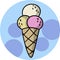 Sweet cold dessert, vanilla and fruit ice cream in a waffle cup, cone, cartoon vector illustration