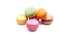 Sweet colorful macarons isolated on white background. Tasty colourful macaroons.