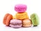 Sweet colorful macarons isolated on white background. Tasty colourful macaroons.