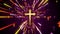 Sweet Colorful Motion Light Streaks Burst From Gold Cross Jesus Symbol And Shiny Glitter Confetti Shapes Sparkle Dust On Purple