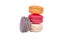 Sweet and colourful macaroons on white background , macaroons variety close up.