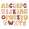 Sweet cookie English alphabet, edible bakery letters in the shape of glazed cookies vector Illustration on a white