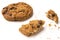 Sweet cookies with raisins isolated on a white background. Whole cookies and pieces and crumbs of cookies