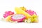 sweet corn cobs kernels and dragon fruit pitaya and star fruit carambola on white background fruit and vegetable isolated food