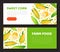 Sweet corn horizontal banner. Natural organic product landing page, web banner cartoon vector