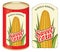 Sweet corn label and tin can with this label