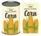 Sweet corn label and tin can with this label