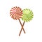 Sweet crossed lollypops on wooden sticks isolated illustration