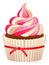 Sweet cupcake. Cute homemade dessert, strawberry vanilla or cherry muffin with cream and ribbon, sugar pink cake for