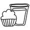 Sweet cupcake pastry bakery and milk glass