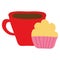 Sweet cupcake pastry with coffee cup