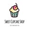 Sweet cupcake shop flat vector logo design