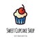 Sweet cupcake shop flat vector logo design