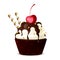 Sweet cupcake with white icing and dark chocolate. berry decoration cherry, wafer tubes. White background.